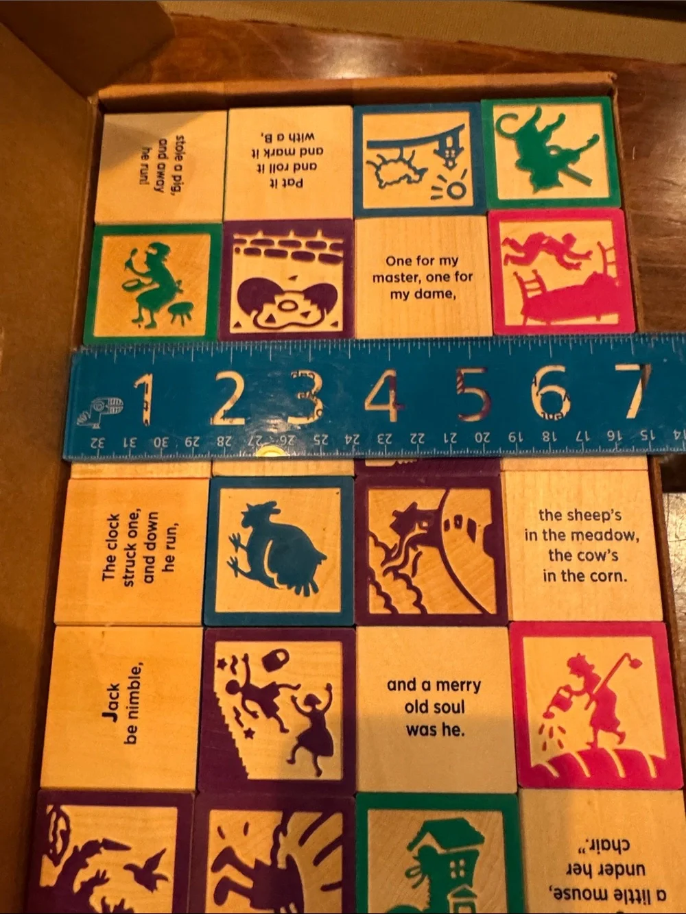 NWT Uncle Goose 28 Nursery Rhyme Wood Embossed Blocks 2+ Handmade Non-Toxic